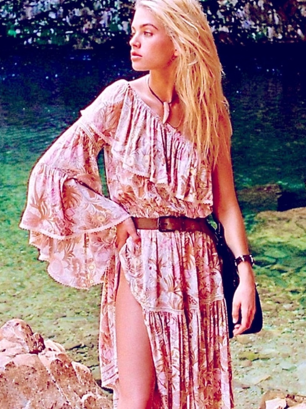 πΊπHPππΊ NWT Spell & The Gypsy Jungle One Shoulder Dress - Picture 1 of 16